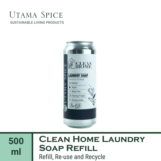 Utama Spice Clean Home Laundry Soap Refill in Eco-Friendly Aluminum Can, Lemon & Orange, 500 mL
