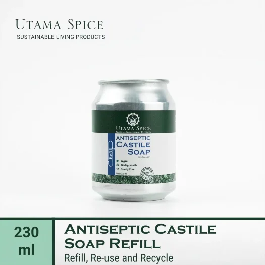Utama Spice Antiseptic Castile Soap Refill in Eco-Friendly Aluminum Can, 230 mL