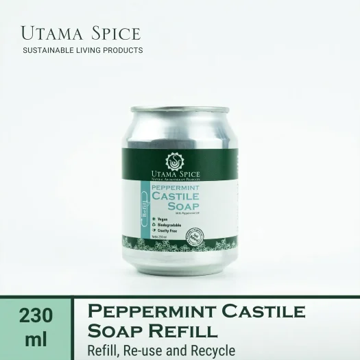 Utama Spice Peppermint Castile Soap Refill in Eco-Friendly Aluminum Can, 230 mL – Refresh Your Senses
