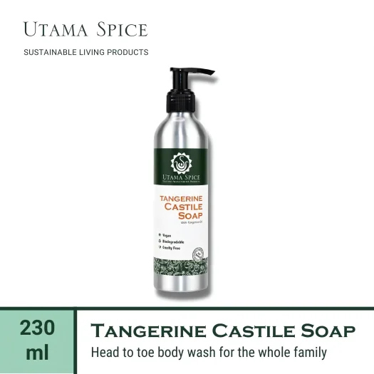 Utama Spice Tangerine Castile Soap in Eco-Friendly Aluminum Bottle, 230 mL