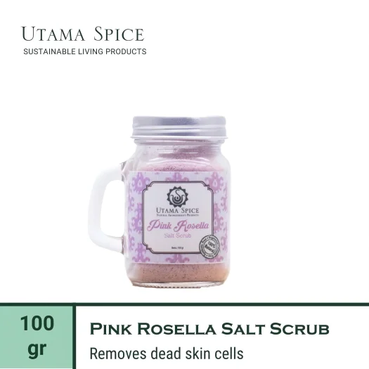 Utama Spice Pink Rosella Salt Scrub, 100 g – Natural Exfoliator for Radiant Skin