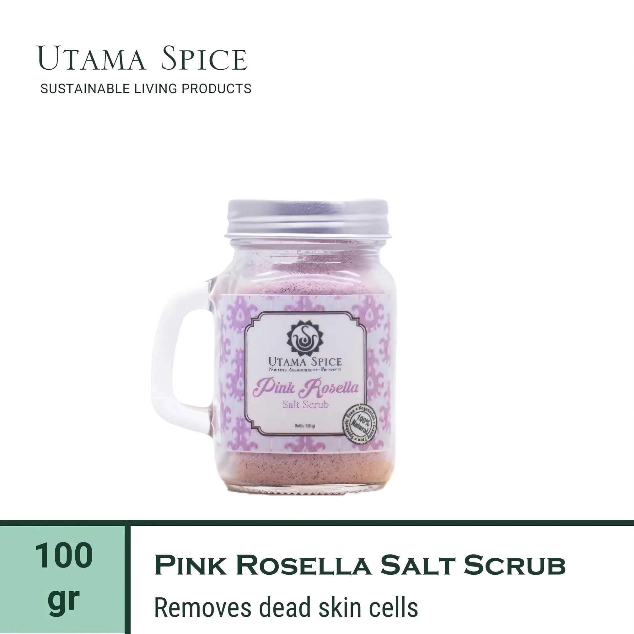 Utama Spice Pink Rosella Salt Scrub, 100 g – Natural Exfoliator for Radiant Skin