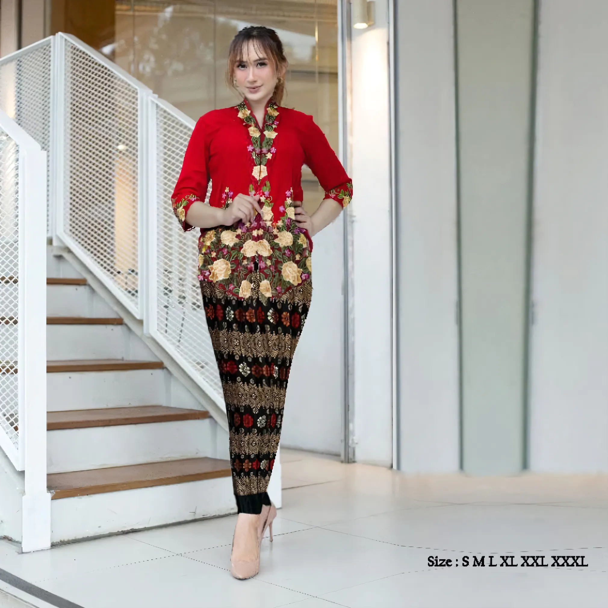 KebayaKNF Elegant Encim Set: Modern 7/8 Sleeve Kartini Embroidery