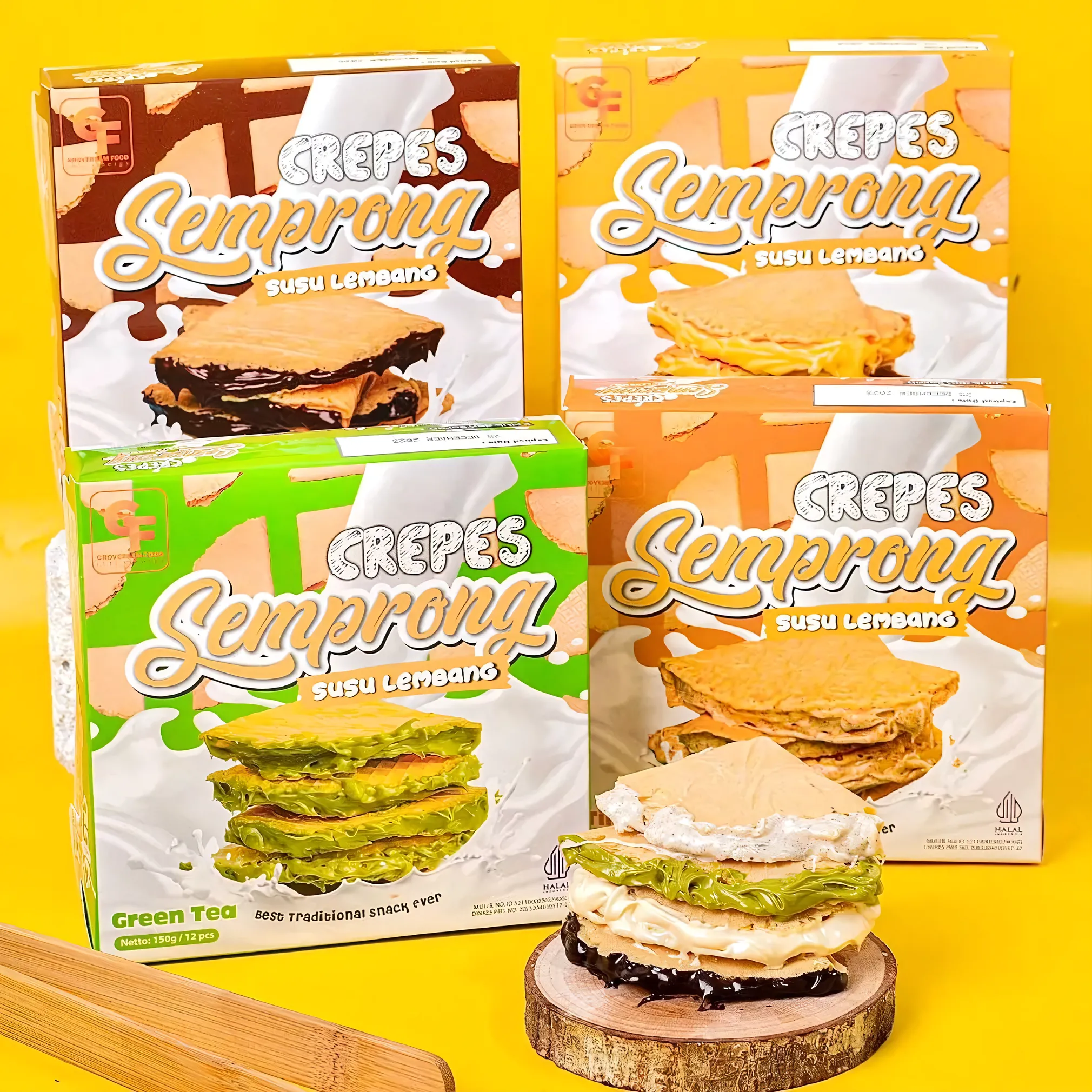 Mpok Mumun Milk Semprong – Crispy Wafer Snack (Pack of 12) | Chocolate, Vanilla Milk, Cheese, Tiramisu & Strawberry Flavors