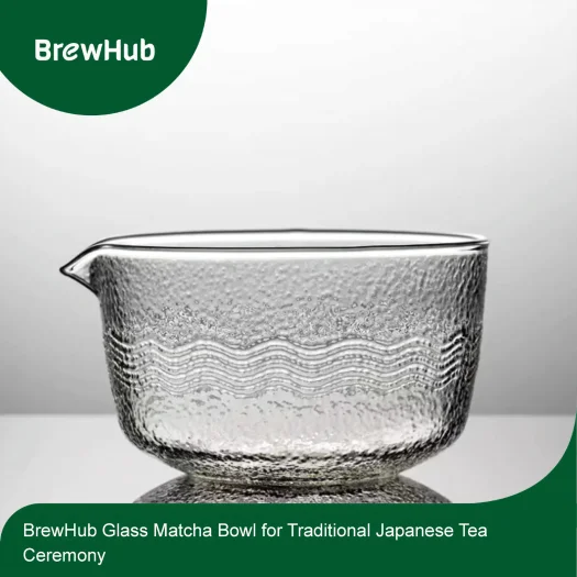 BrewHub Matcha Glass Bowl With Spout – Traditional Japanese Tea Ceremony Chawan