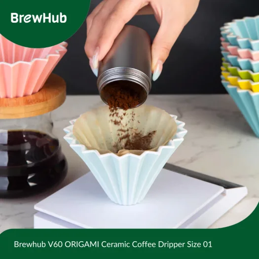 BrewHub Ceramic V60 Coffee Dripper – 1-2 Cup Size – Model ORIGAMI