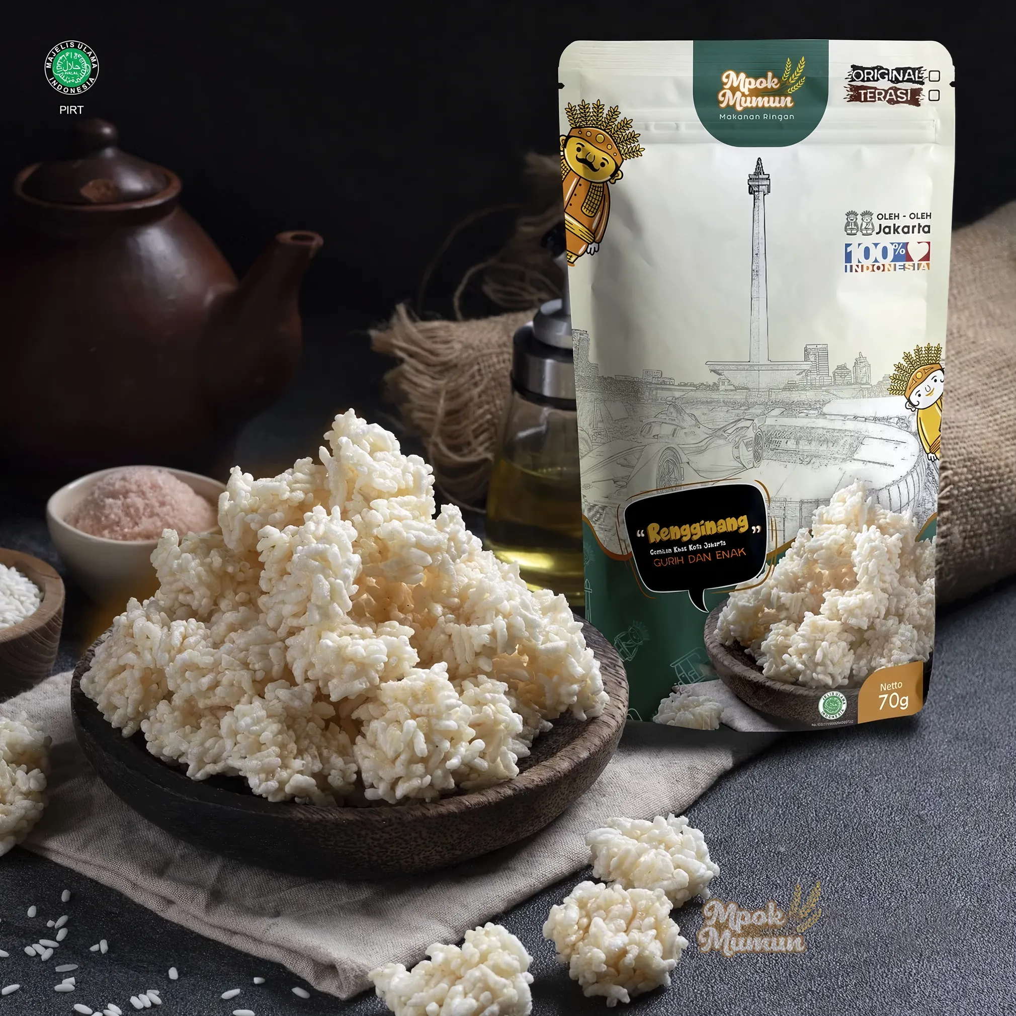 Mini Rengginang Rice Crackers – Original Terasi (Shrimp Paste) Flavor by Mpok Mumun (Betawi Specialty)