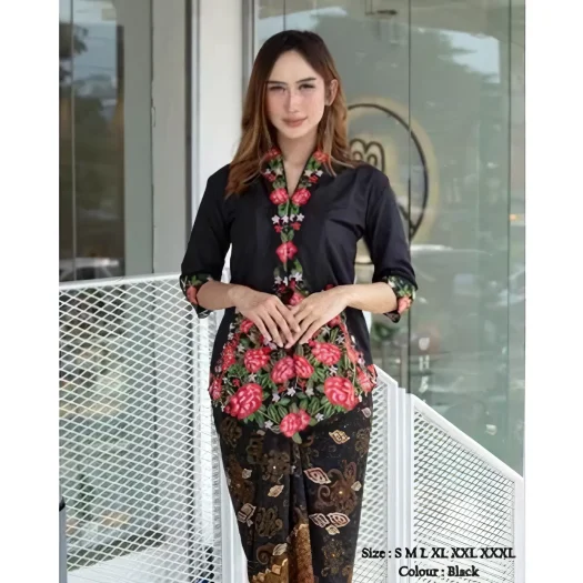 KebayaKNF Modern Embroidered Kebaya Blouse – 7/8 Sleeve Kartini Encim Style (Top Only)
