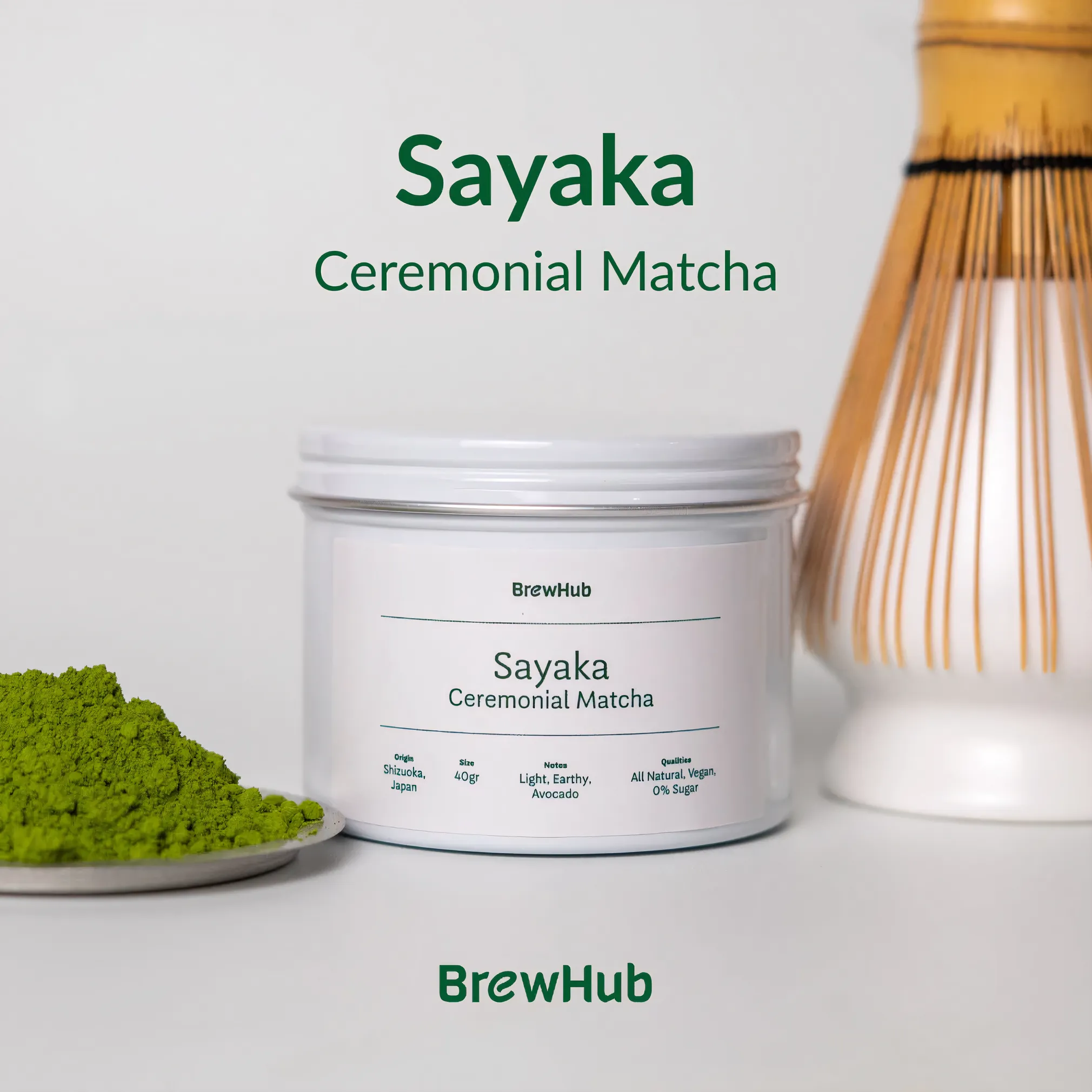 BrewHub Sayaka Ceremonial Matcha Powder – 100% Pure Matcha, 40 g