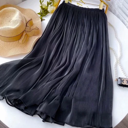 Lavye Shimmer Maxi Skirt – 90 cm Glossy Pleated Skirt for Hijab