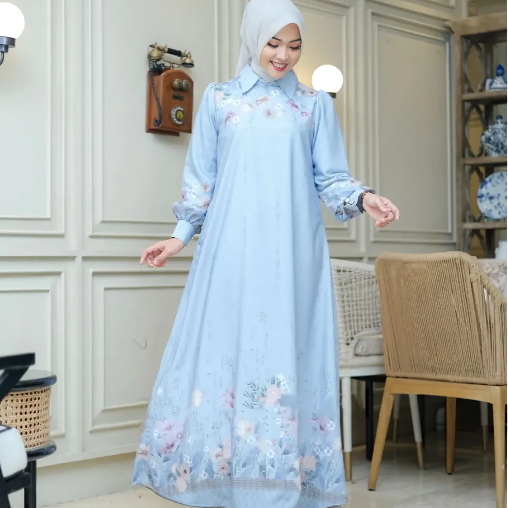 Florenza Premium Silk Dress - Luxury Sutra Gamis Set with Semi-Instant French Khimar | Nusamade Florenza Premium Silk Dress - Luxury Sutra Gamis Set with Semi-Instant French Khimar - Image 3