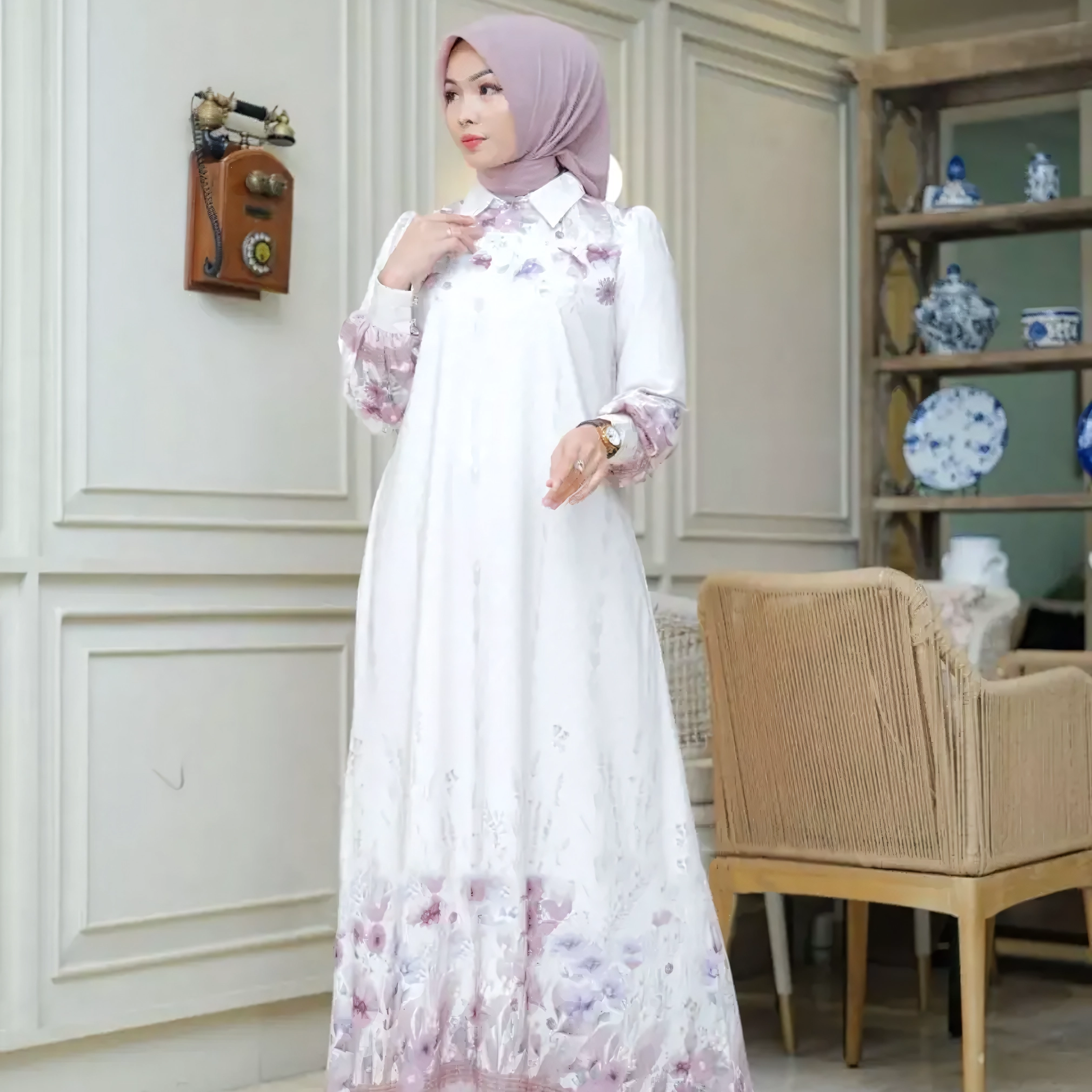Florenza Premium Silk Dress - Luxury Sutra Gamis Set with Semi-Instant French Khimar | Nusamade Florenza Premium Silk Dress - Luxury Sutra Gamis Set with Semi-Instant French Khimar - Image 5