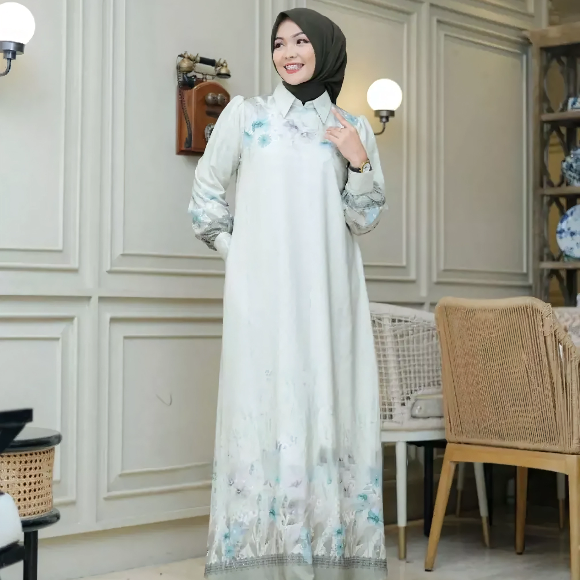 Florenza Premium Silk Dress - Luxury Sutra Gamis Set with Semi-Instant French Khimar | Nusamade Florenza Premium Silk Dress - Luxury Sutra Gamis Set with Semi-Instant French Khimar - Image 7