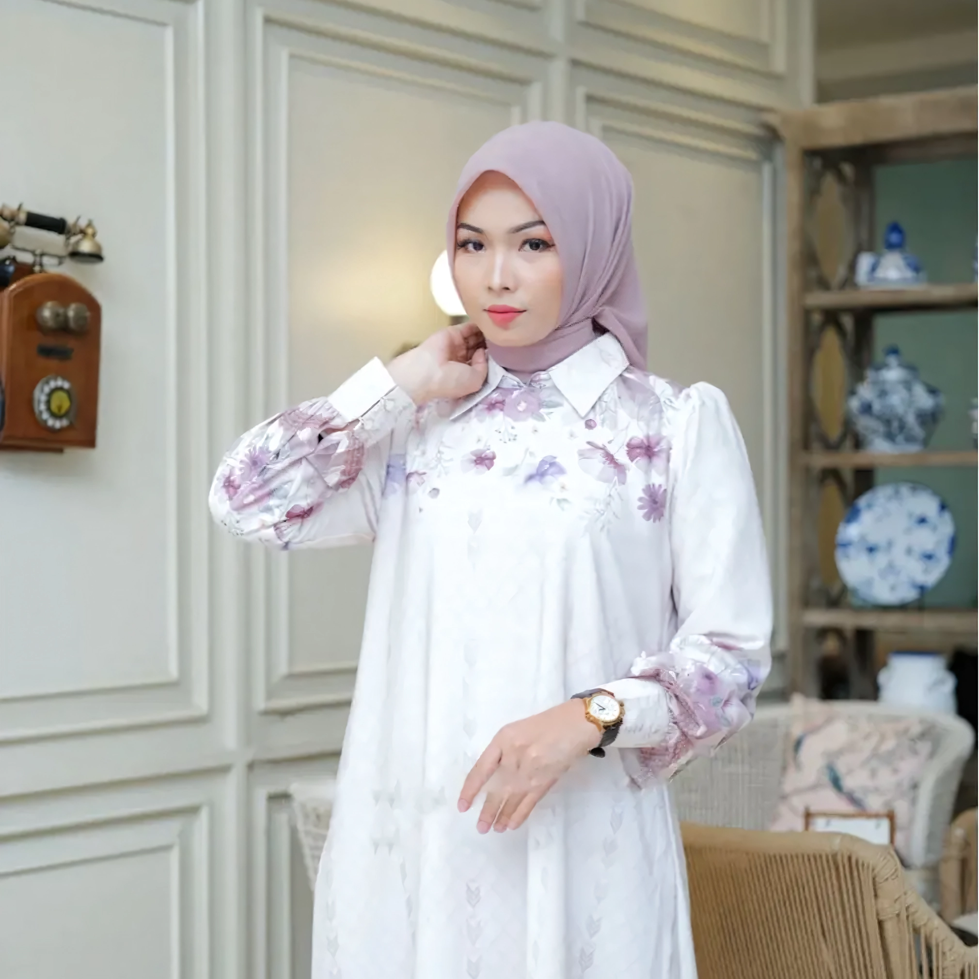 Florenza Premium Silk Dress - Luxury Sutra Gamis Set with Semi-Instant French Khimar | Nusamade Florenza Premium Silk Dress - Luxury Sutra Gamis Set with Semi-Instant French Khimar - Image 4