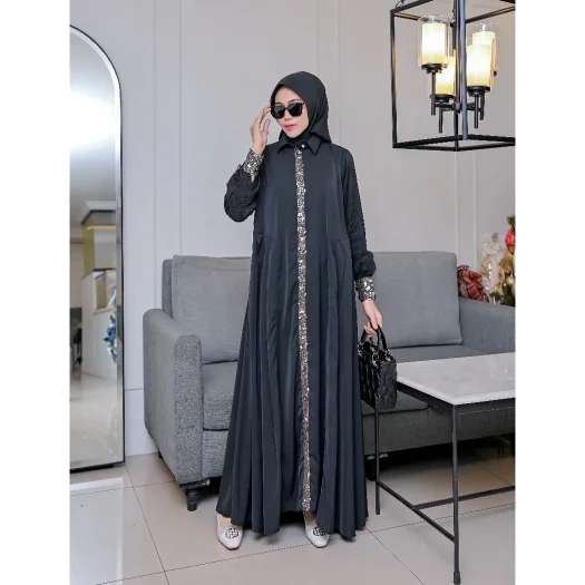 Elegant Black Premium Muslimah Party Gown 2025 – Long Sleeve Dress