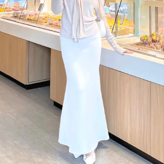 Lunar Mermaid Flare Maxi Skirt for Women – Basic Solid Long Mermaid Skirt