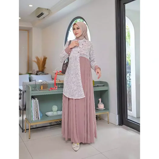 Khanza Embroidered Cotton Gamis with Ceruti Babydoll Mix Dress