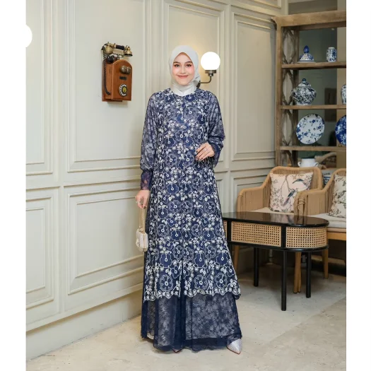 Elegant Mahalini Tulle EMB Cord Gamis – Modern, Jumbo & Perfect for Special Occasions