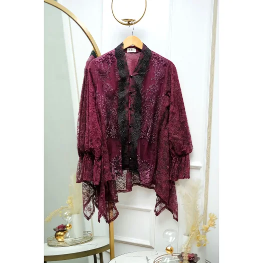Elegant Clowy Women’s Brocade Organza Tunic Top – Chic & Modern Formal Wear