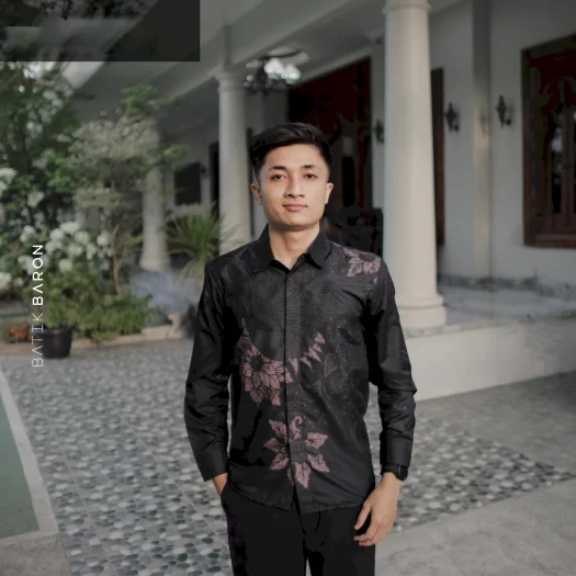 Batik Baron Men’s Slimfit Long Sleeve Premium Batik Shirt with Full Lining, Soft & Breathable Fabric – Black Rose
