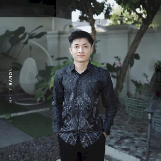 Batik Baron Men’s Slimfit Long Sleeve Premium Batik Shirt with Full Lining, Soft & Breathable Fabric – Black Angsana