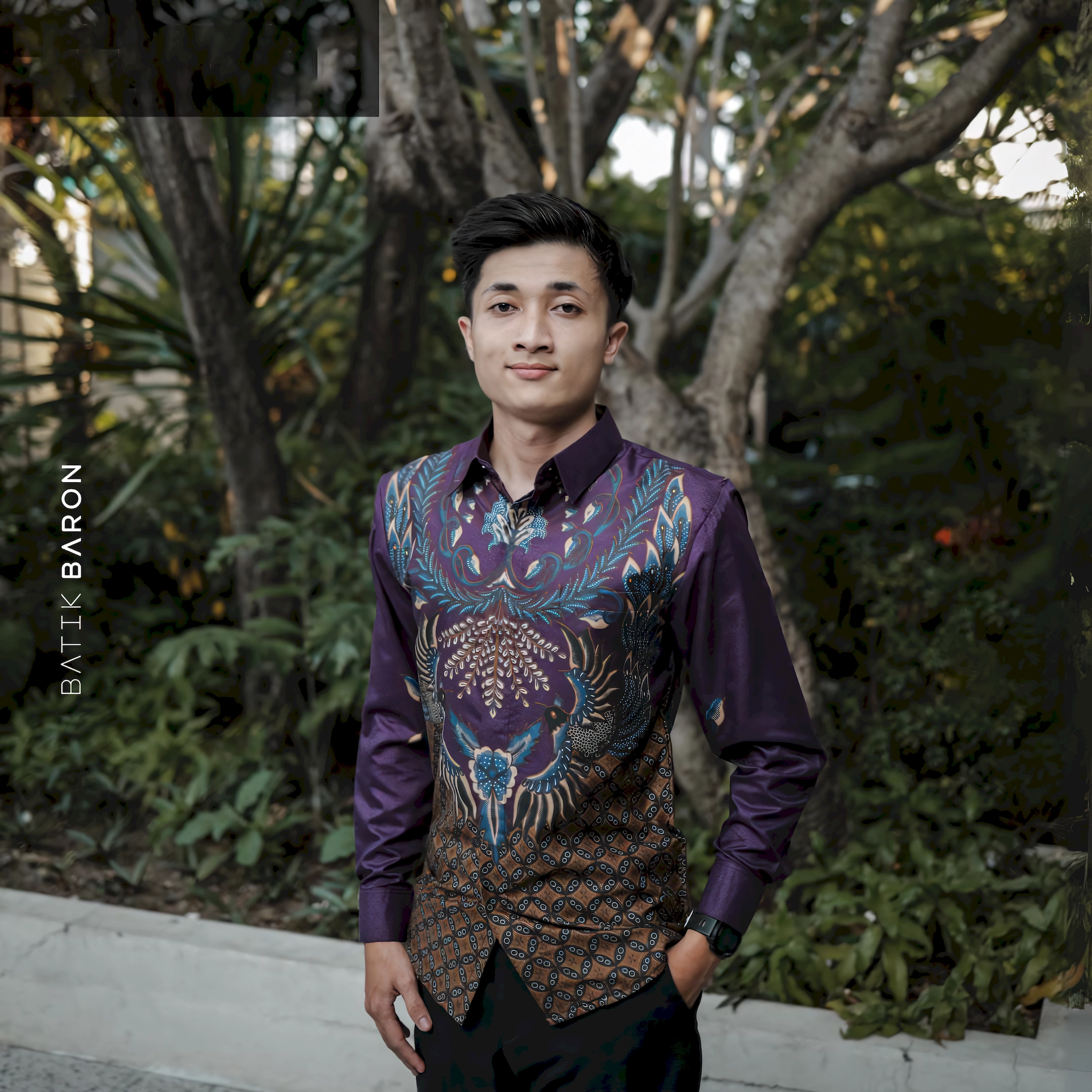 Batik Baron Men’s Long Sleeve Slimfit Premium Batik Shirt with Full Lining, Soft & Breathable Fabric – Swarna