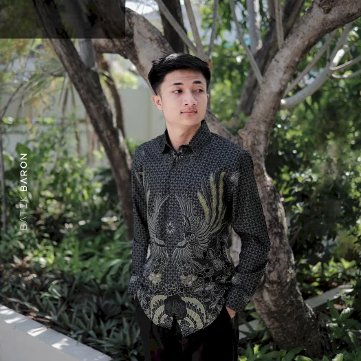 Batik Baron Men’s Slim Fit Long Sleeve Batik Shirt with Full Lining (Premium, Cool & Soft Fabric) Rajawali