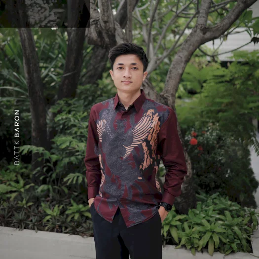 Batik Baron Men’s Slim Fit Long Sleeve Full Lining Premium Batik Shirt, Primisima Cotton – Ananta